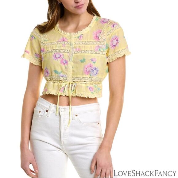 LOVESHACKFANCY **NWT** Farley Crop Top in Bright Azalea Yellow - Picture 1 of 11